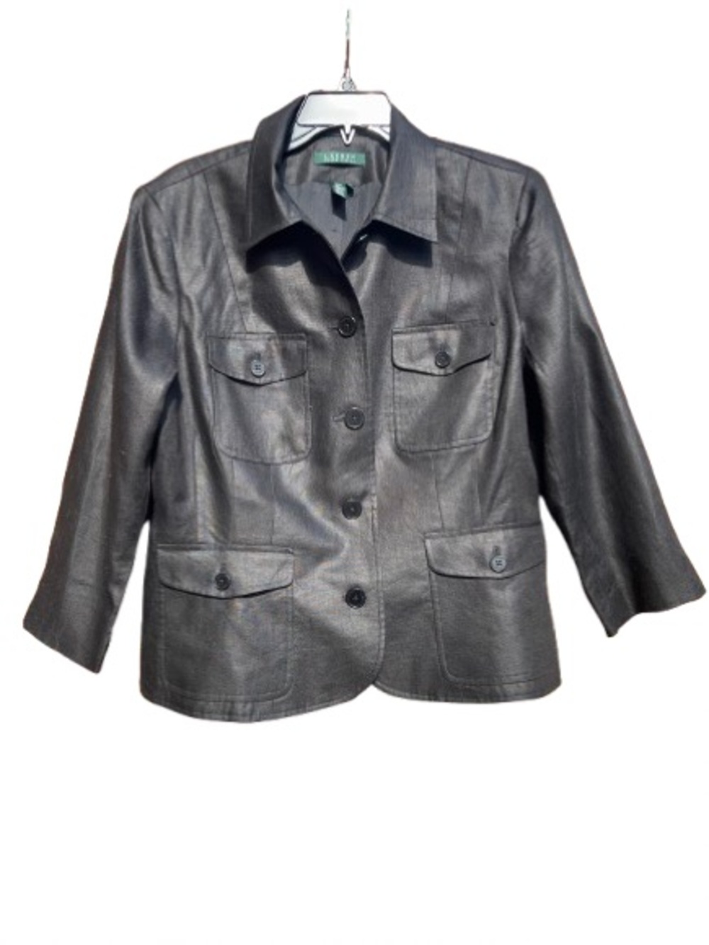 Lauren Ralph Lauren Women’s 100% Linen Safari Blazer Sz 16 Black Quiet Luxury